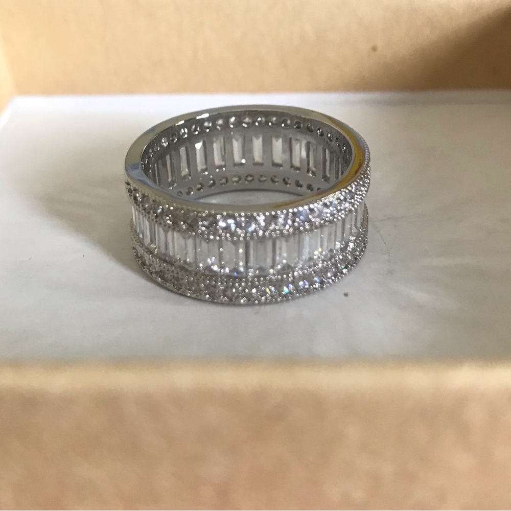 Sterling Silver Crystal Baguette Eternity Band